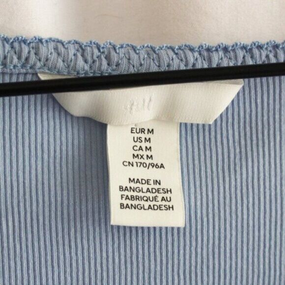 H&M Medium Ribbed Long Sleeve Ruched Crop Top with Tie Light Blue Medium - Picture 6 of 7